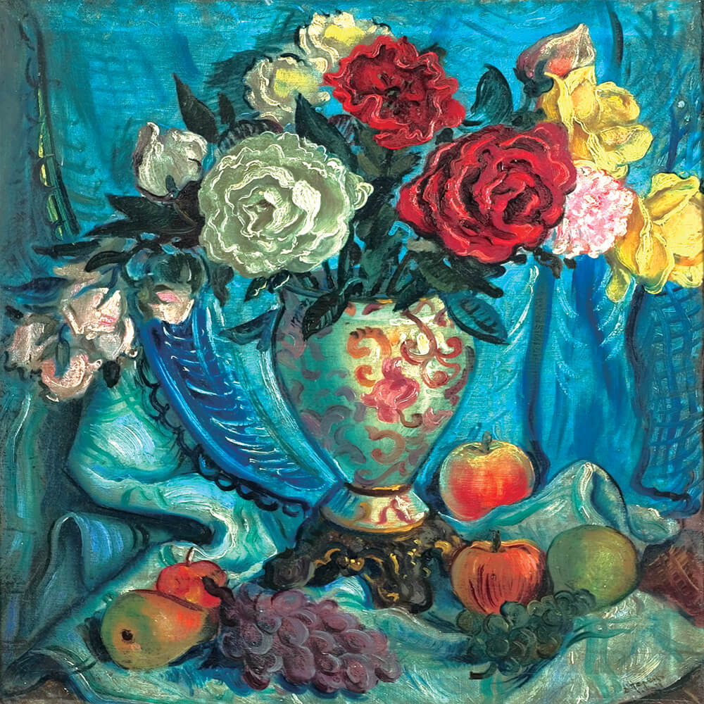David Peretz is among the best Bulgarian still life painters, who lived and worked in Paris for many years. The painting ‘Still Life with a Blue Vase’ (1938) is emblematic of the artist's early work. It was created a few years before he ended up in a concentration camp during the Second World War - an event that significantly affected his life and work.